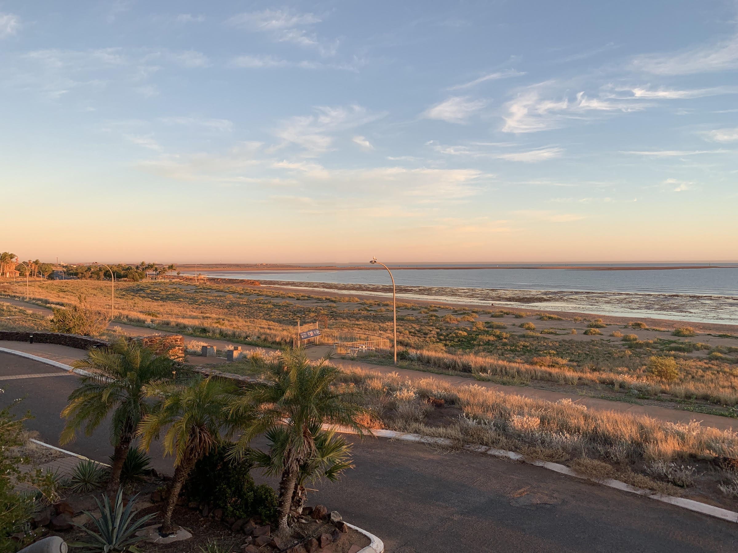 A view of the beach in Port Hedland at sunset.
